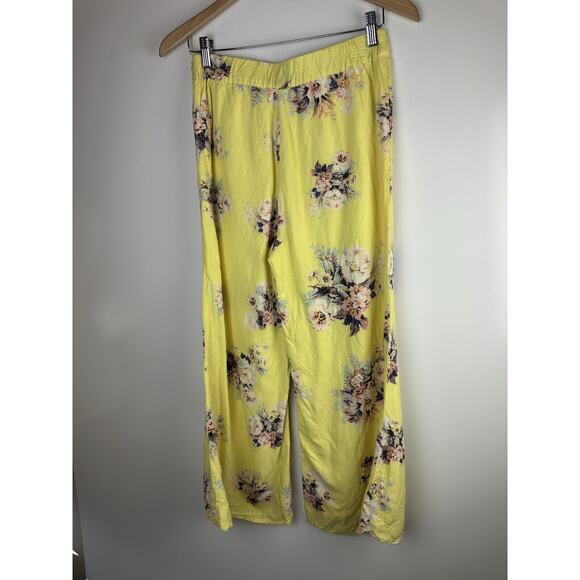 Anthropologie x Feather Bone Wide Leg Pants Yellow Floral Linen Blend Size 2 - Picture 10 of 13